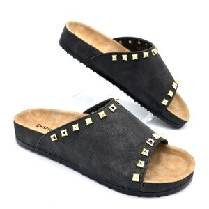 NWOT Dirty Laundry by Chinese Laundry Qiana Slide Sandals, Black/Gold Studs Sz 6